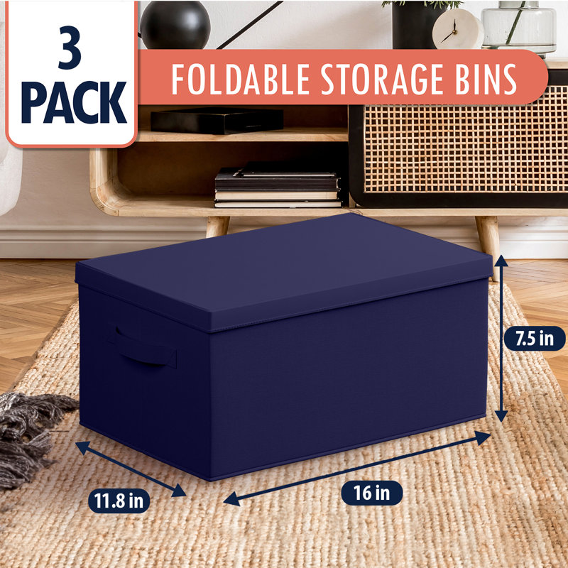 Boîte en tissu pliable et pliable, Bleu marine, H 7,5 po x l 11,8 po x P 16,5 po