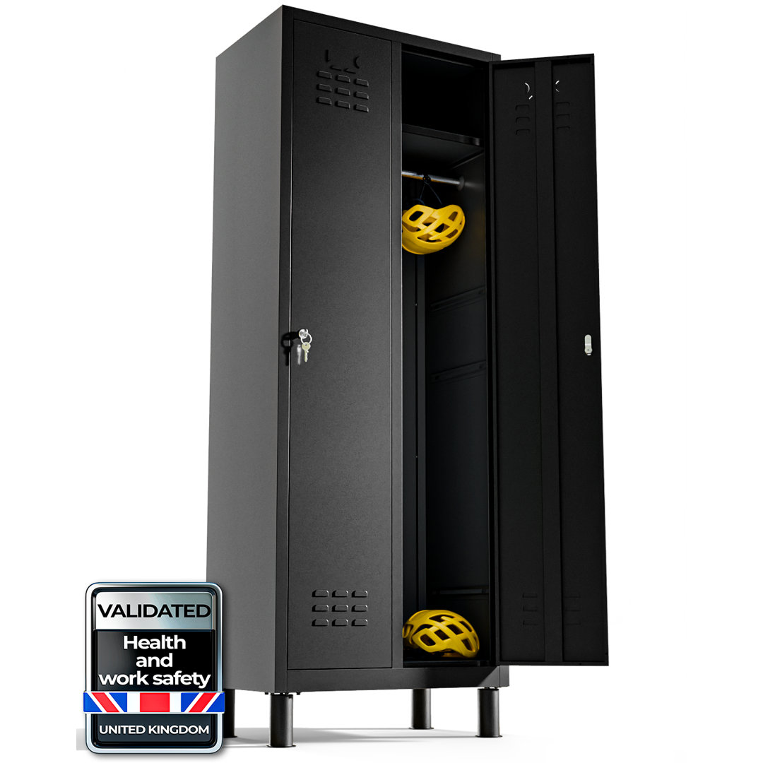 2-Door 180 cm Metal Locker Cabinet, Lockable Storage Locker Metal Cabinet for Office, Gym, Garage & School, Gray