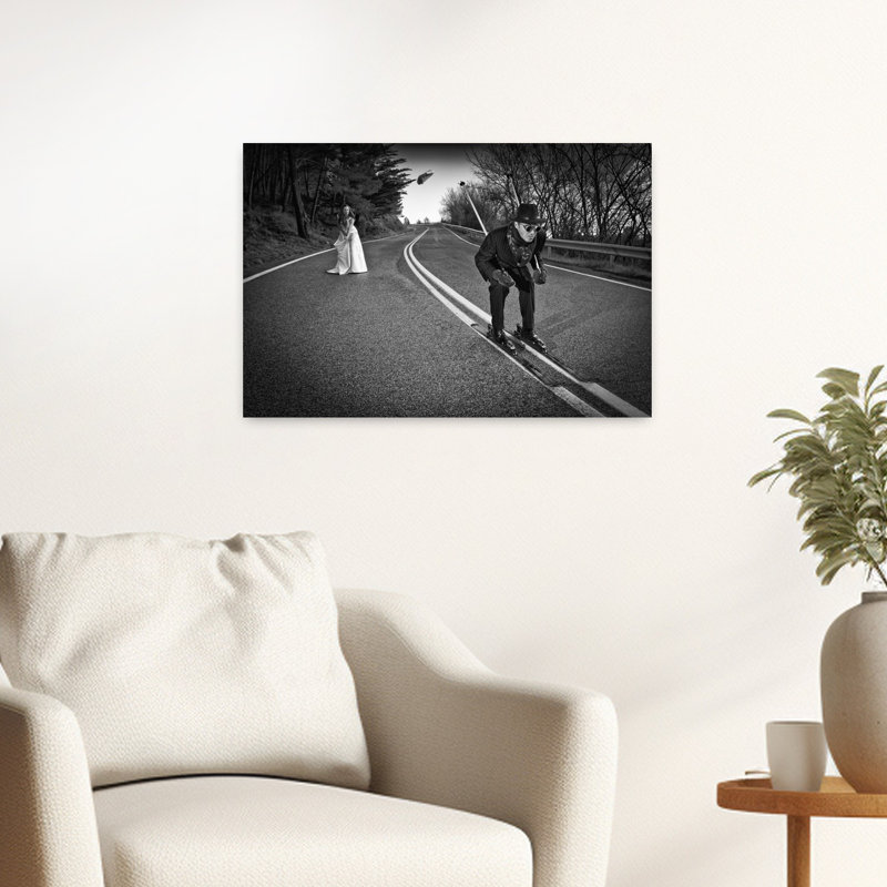 Rencontre onirique sur la route - Élégant paysage forestier abstrait et surréaliste - Affiche murale, 16" H x 24" W