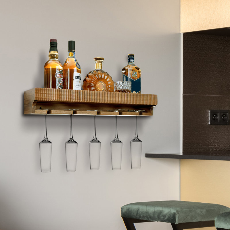 Floating Shelf Wine Bottle Shelf Rack with Stem Ware Holder