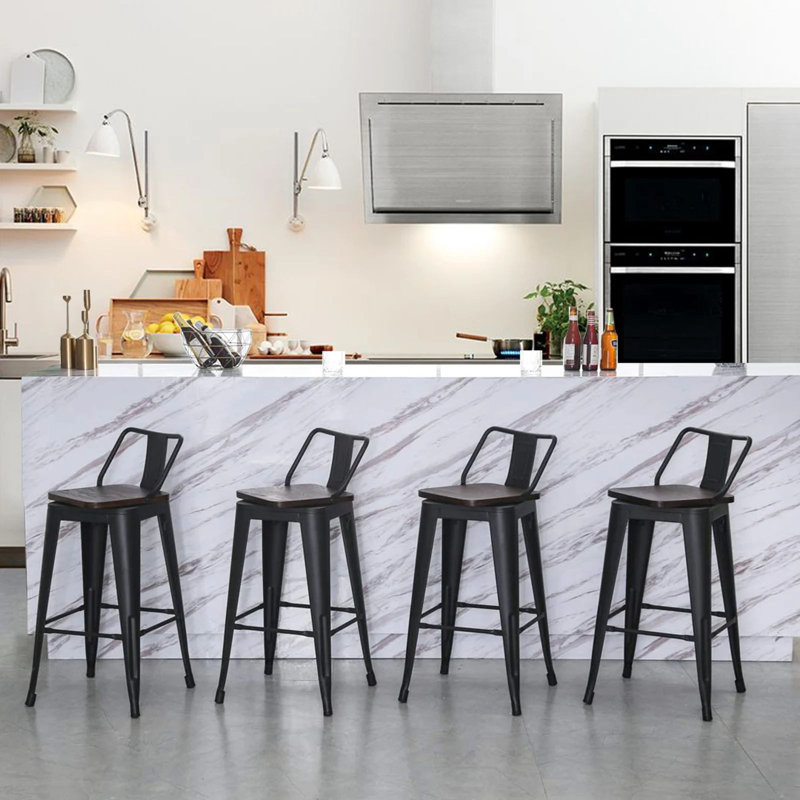Divya Swivel Counter Stool with Metal Frame, Brown/Black, Counter Stool (24” Seat Height)