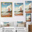 Illustration de plage rétro sur une plage de phare rouge sur toile-1352551554-1352551567