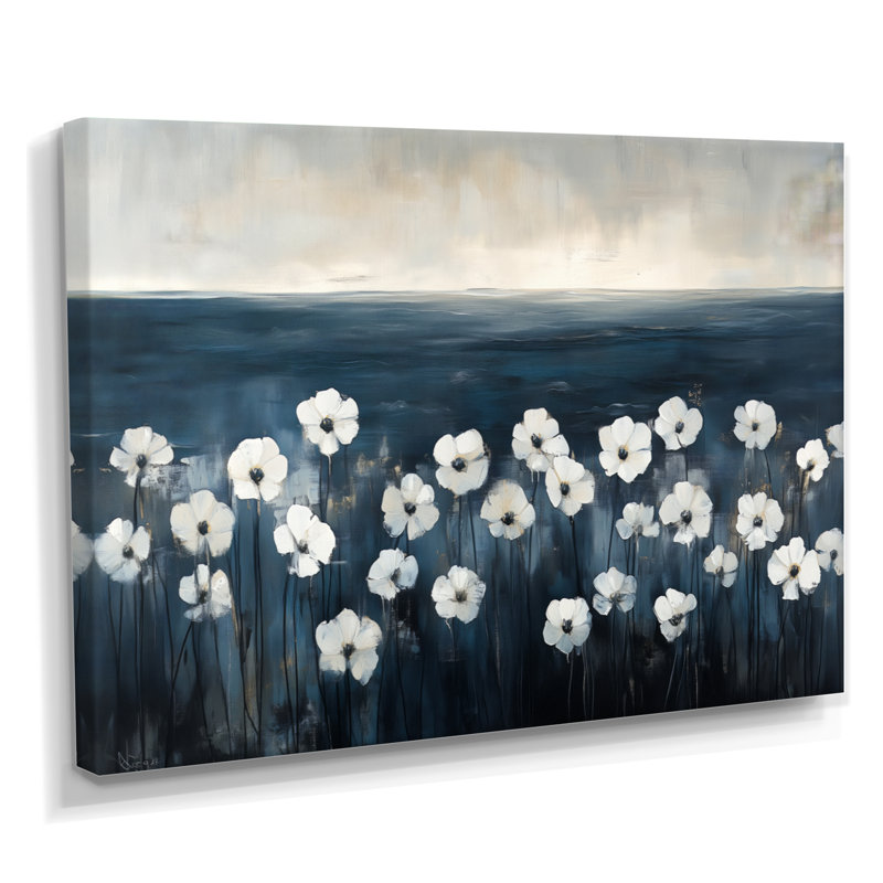 Jonquilles blanches à tiges noires - Décoration murale florale sur toile, 12" H x 20" W, Wrapped Canvas