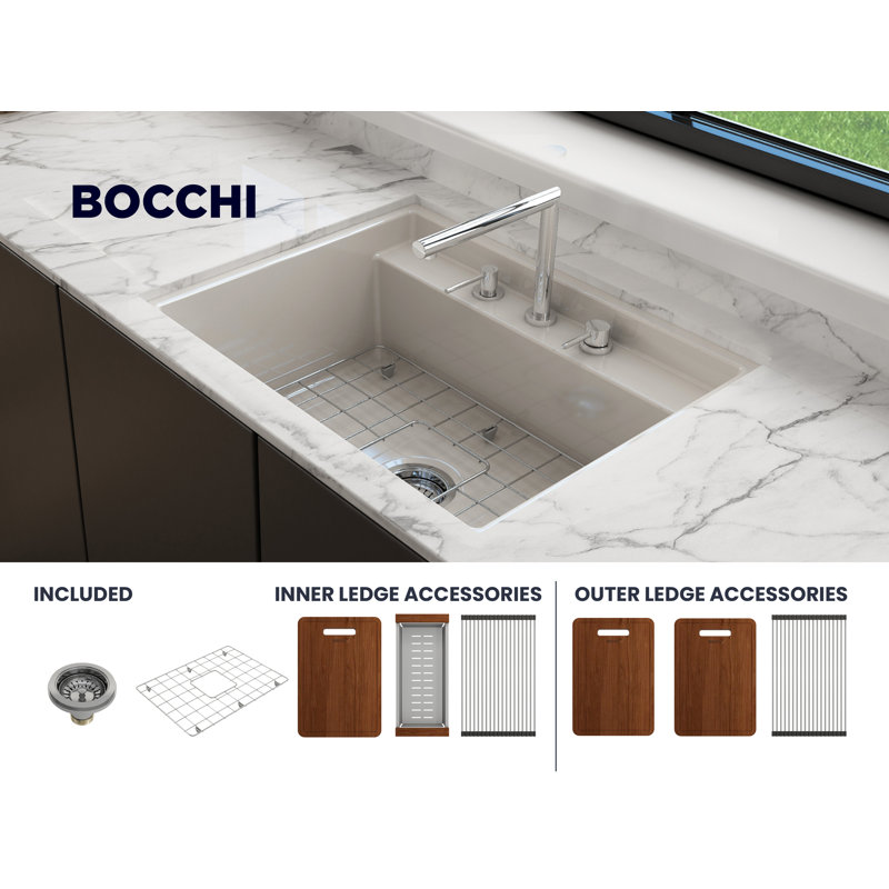 Baveno 27 in. L Dual Mount Single Basin Kitchen Sink, 3 hole, Biscuit