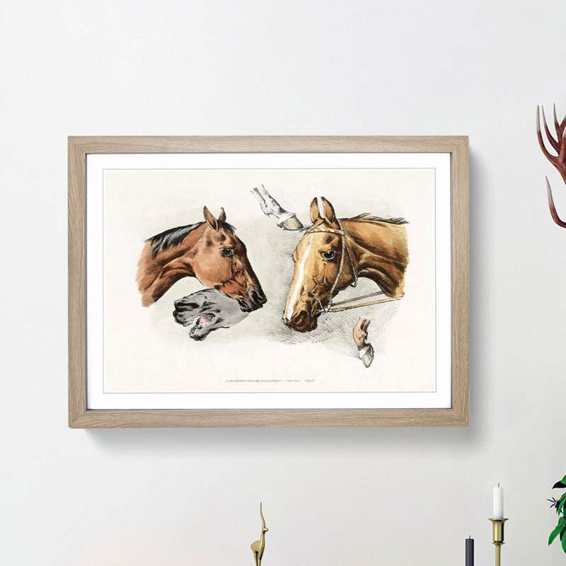 Horse Heads and Hoofs by Henry Alken - Picture Frame Painting Print on MDF, Oak Framed, 48cm H x 65cm W x 2cm D