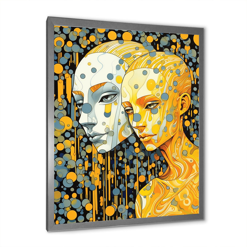 Hot Robots In Love - Illustration murale rétro, Cadre simple argenté, H 40 po x l 30 po x P 1,5 po