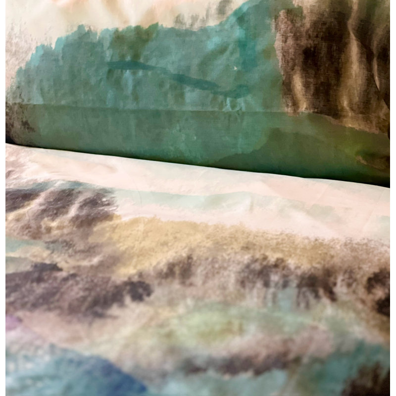 Twin Green and Purple Cotton Shibori Duvet Cover Set