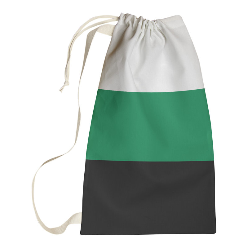 Boston Fabric Laundry Bag with Handles, White/Green/Black, Small ( 29" x 18" x 1.5")