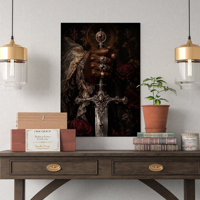 Canvas Wall Art Gothic Sword With Ruby Hilt And Lace Sleeve Vintage Poster Print Home Decor