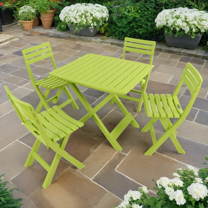 Brescia Folding Table with 4  Chairs Garden Set, Lime