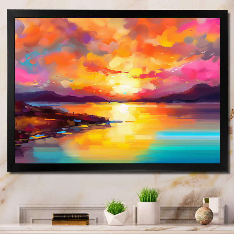 Coucher de soleil avec des reflets colorés II - Coastal Sunset, reproduction sur toile, H 34 po x l 44 po, Noir
