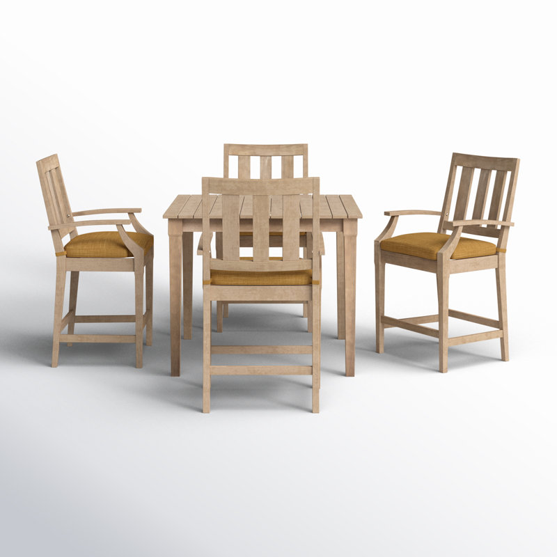 Samya Square 4 - Person 44" Long Bar Height Dining Set with Cushions, Light Brown