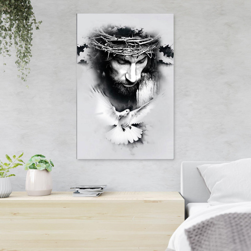 Jesus & Dove - 1 pièce, impression sur toile tendue, H 14 po x l 11 po x P 2 po