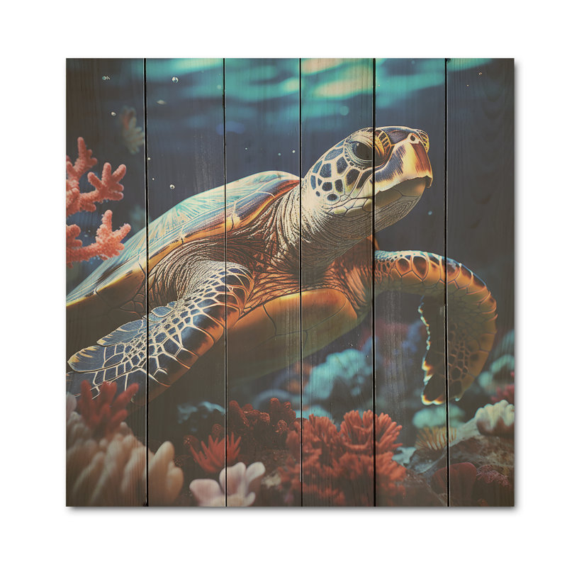 Abstrait sérénité - tortue, art mural sur bois de pin naturel, H 15 po x l 15 po