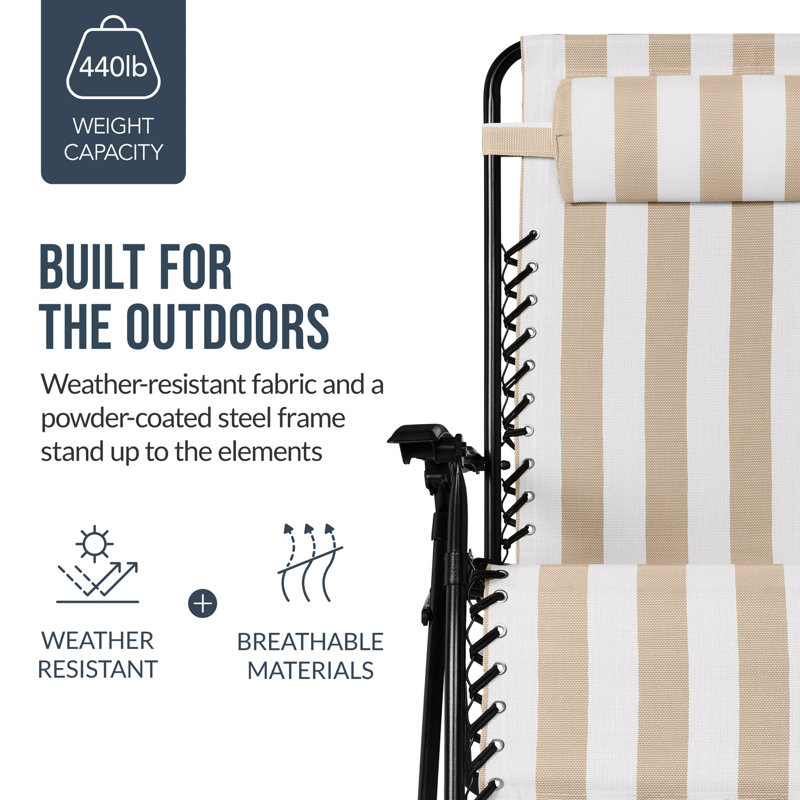 Set Of 2 Zero Gravity Patio Chair, Tan Striped