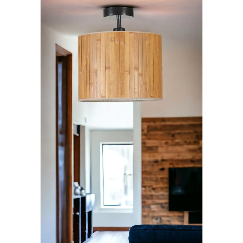 Chandle Flush Mount, Black/Wooden