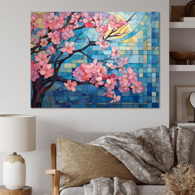 Collage de fleurs roses et bleues sur toile