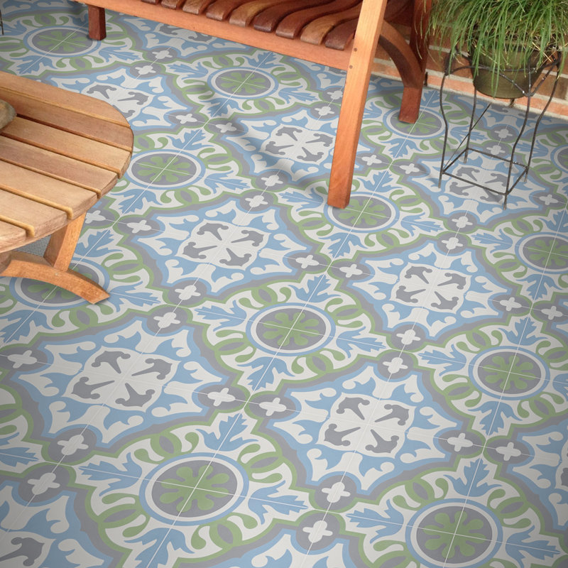 Baha 8" x 8" Cement/Marble Mosaic Wall & Floor Tile, Blue/Green