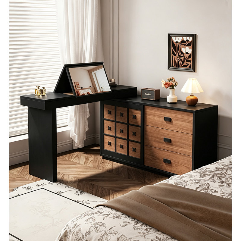 Commode de coiffeuse deux tons avec miroir rabattable