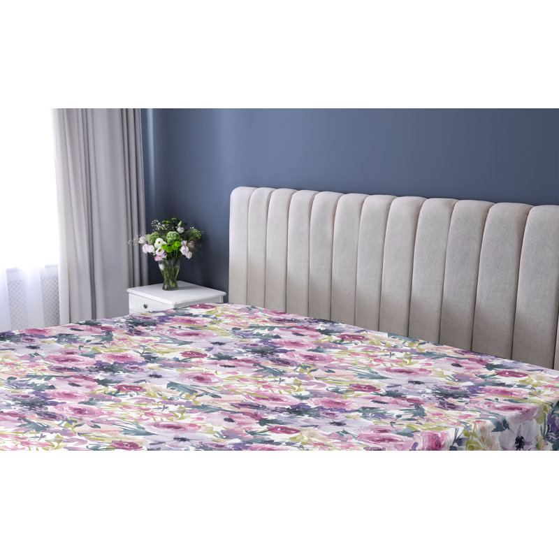 Drap-housse à motif floral Ambesonne, Drap-housse simple TG, Fuchsia pâle / motif floral bleu-gris