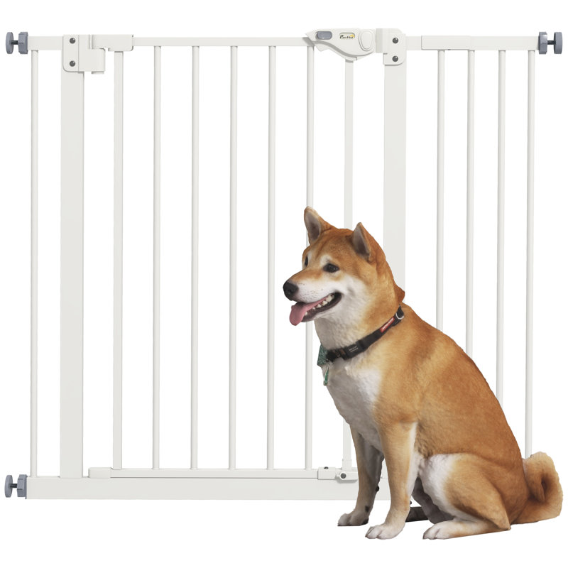 Pressure Mounted Pet Gate With Door, White, 74-94 cm