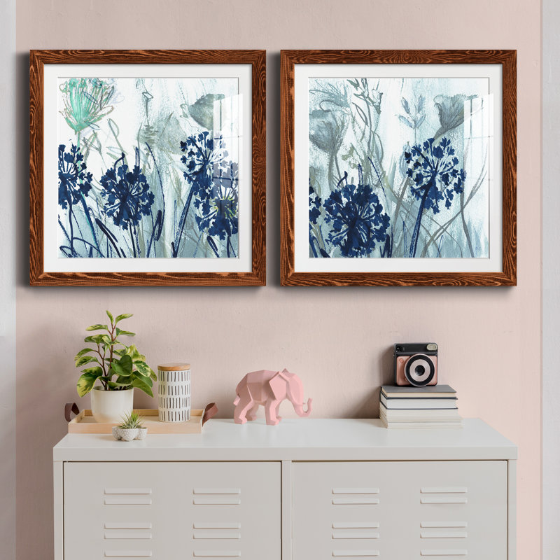 Indigo Field I - ensemble de 2 peintures, H 24 po x l 48 po x P 1 po, Cadre en érable