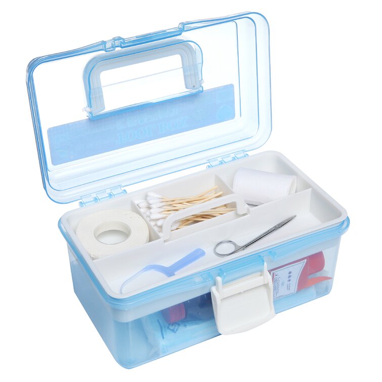 First Aid Craft 2-Tier Trays Supply Storage Box Plastic Craft Case Rebrilliant Color: Clear/Blue
