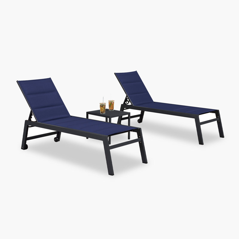 Ensemble de chaises longues inclinables 64,17 po Lanece, Bleu marine