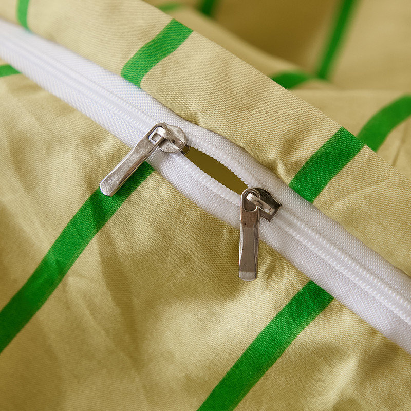 Striped Duvet Cover Set Queen Size - 100% Cotton Duvet Cover Set, Khaki & Green Stripes Pattern Comforter Cover 3 Pieces, Soft Linen Like Bedding Set for All Seasons