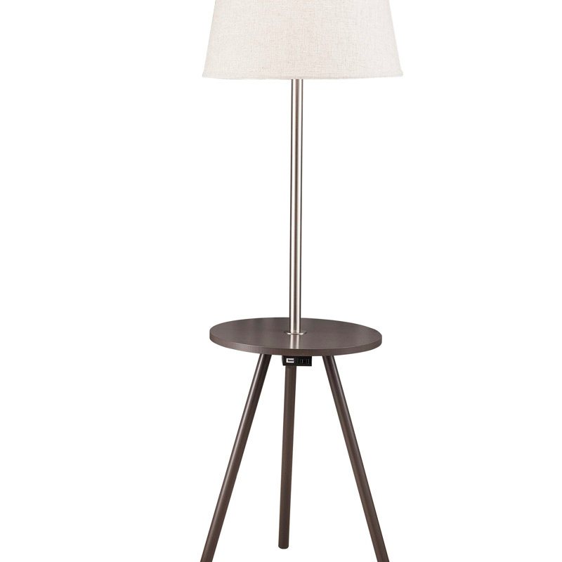 57" Round Sofa Side Table W/ Lamp And Power Station, Elegant Functionality