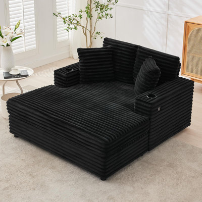 Méridienne surdimensionnée de 56 x 60 pouces en velours côtelé pour intérieur et confortable avec ports de charge et porte-gobelets, confortable canapé de lecture pour la chambre à coucher ou le salon - Vert