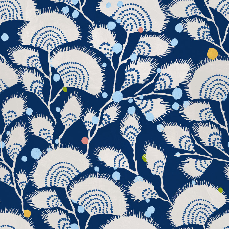Yuki Osada Floral Non-Pasted Satin Wallpaper Double Roll, White/Blue