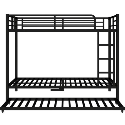 Full Over Metal Bunk Bed With Twin Trundle In Black - Metal, Noise Prevention Design, Under Storage Size Stable Structure, Coating, Guardrails