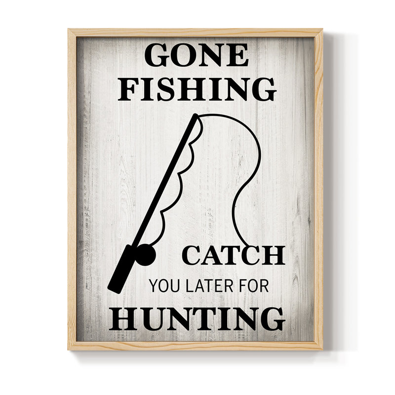 Gone Fishing Framed Print - Solid Wood, Natural, 15" H x 12" W