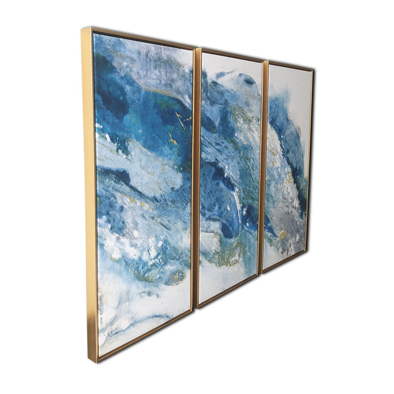 Abstrait turquoise triptyque flottant, art mural