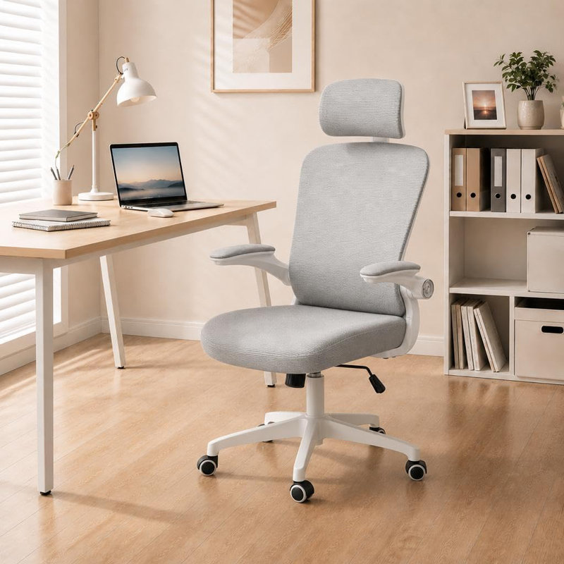Chaise de bureau ergonomique avec support lombaire et appui-tête, accoudoirs, Grey, Grey