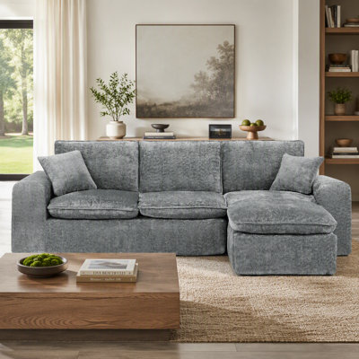 107'' Modern Boucle Sectional Sofa With Reversible Chaise For Living Room, Comfy Cloud Couch With Pillows