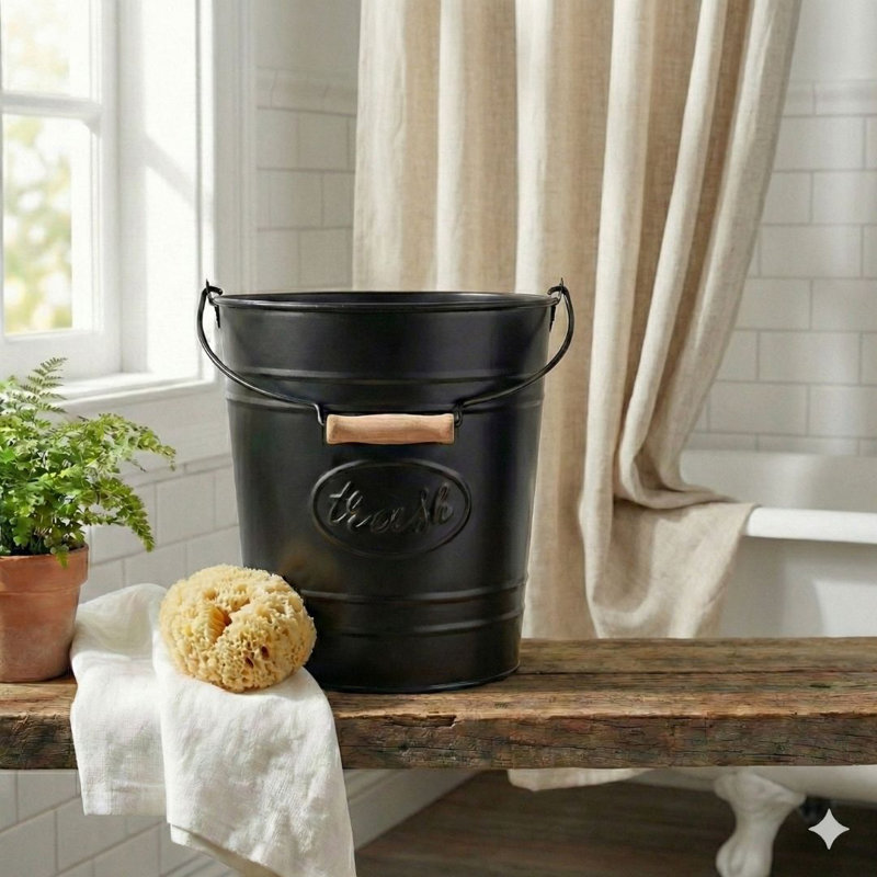 Poubelle galvanisée rustique 2 gallons, Noir mat