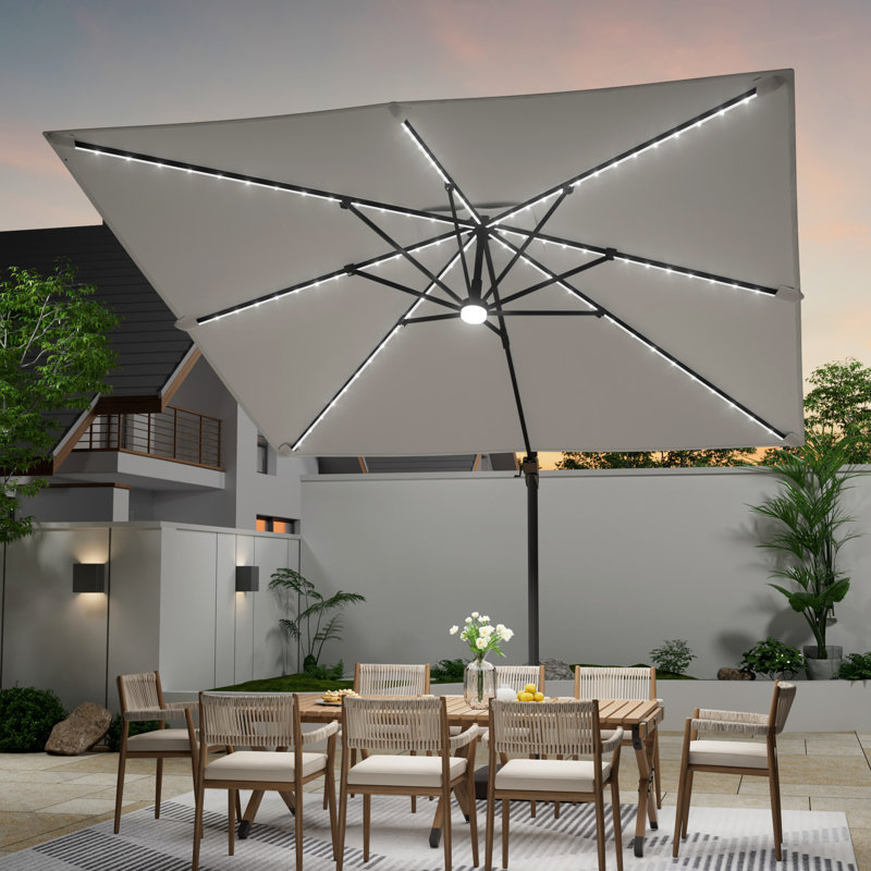 Parasol carré en porte-à-faux à DEL 10 x 10 po avec base Doreena, gris