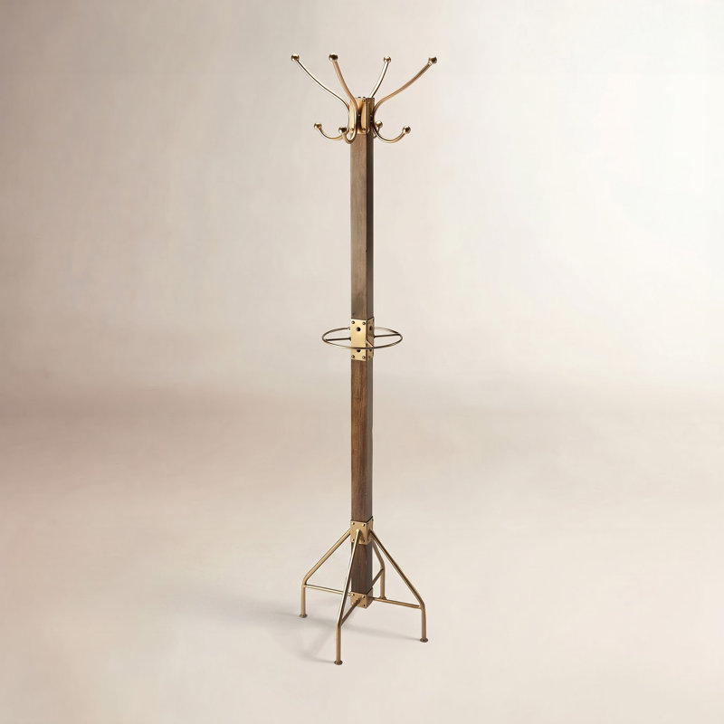 Logan Square 8 - Hook Coat Rack, Antique Gold/Medium Brown