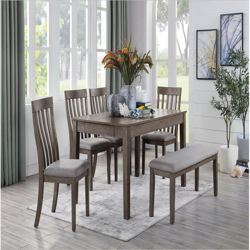 Table de salle à manger 6 pièces Country Casual Styling, Brun, 6 pièces: table, banc, 4 chaises