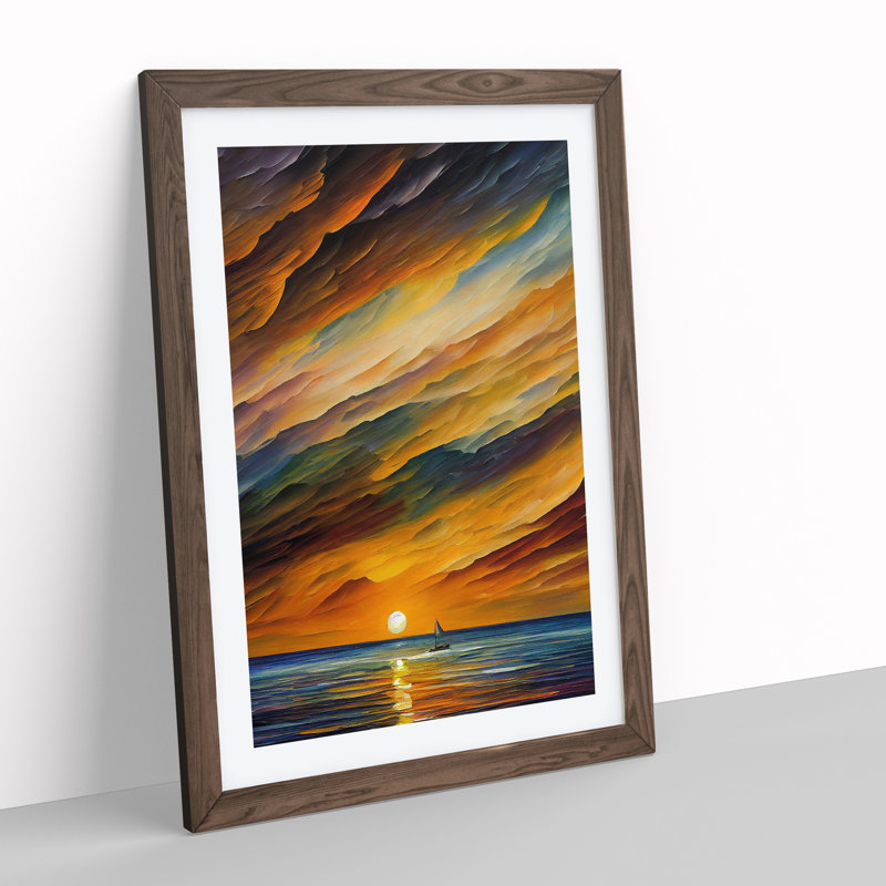 Boats Under the Sunset No.3 - Wall Art, 36cm H x 27cm W x 2cm D, Walnut Framed, White
