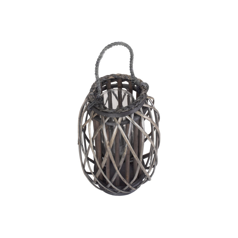 Wicker Candle Lantern, 35cm H x 24cm W x 24cm D