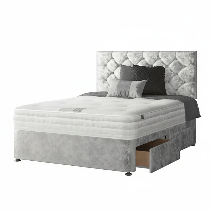 Fall Divan Bed Base, 4 Drawers, Super King (6'), Silver