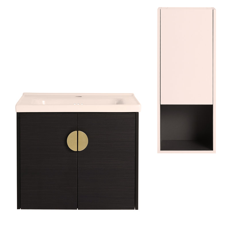 Meuble-lavabo mural 24 po avec lavabo en céramique et armoire latérale, portes