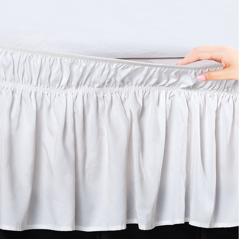  Easy Wrap Elastic Ruffled 16 Bed Skirt, Ivory, Queen/King