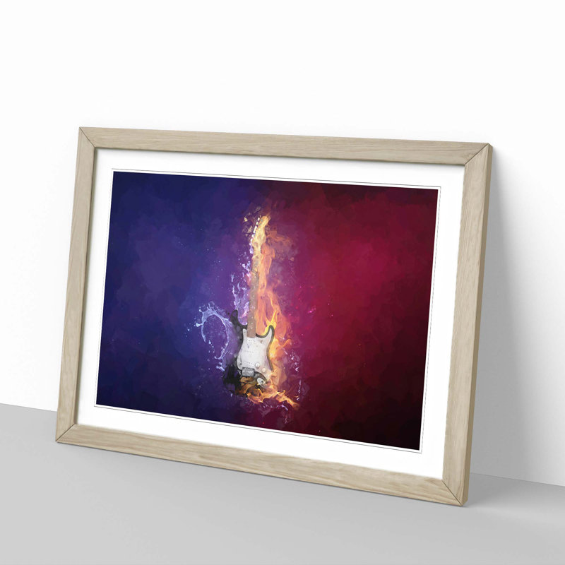Electric Guitar Elements in Abstract - Picture Frame Painting Print, 36cm H x 48cm W x 2cm D, Oak Framed