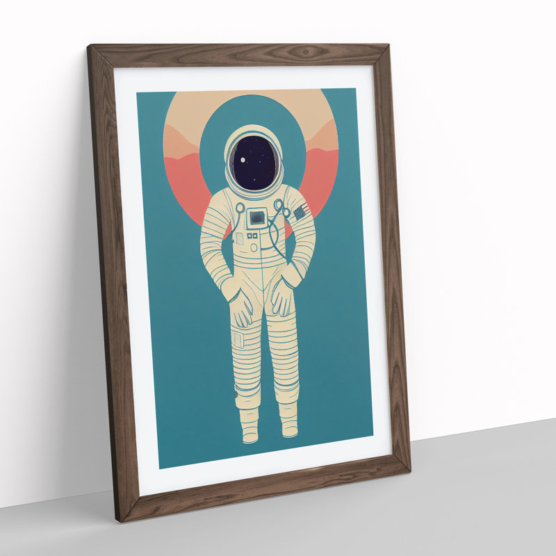 Astronaut Pop Art No.6 1 Piece Single Picture Frame Wall Art, 46cm H x 34cm W x 2cm D, Walnut Framed