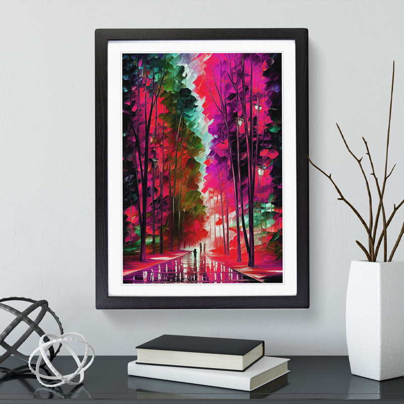 Vibrant Woodland Forest No.3 - Single Picture Frame Painting, Black Framed, 64cm H x 46cm W x 2cm D