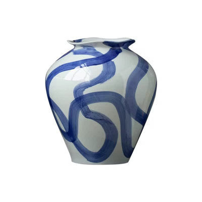 Vase en céramique bleu enneigé et blanc